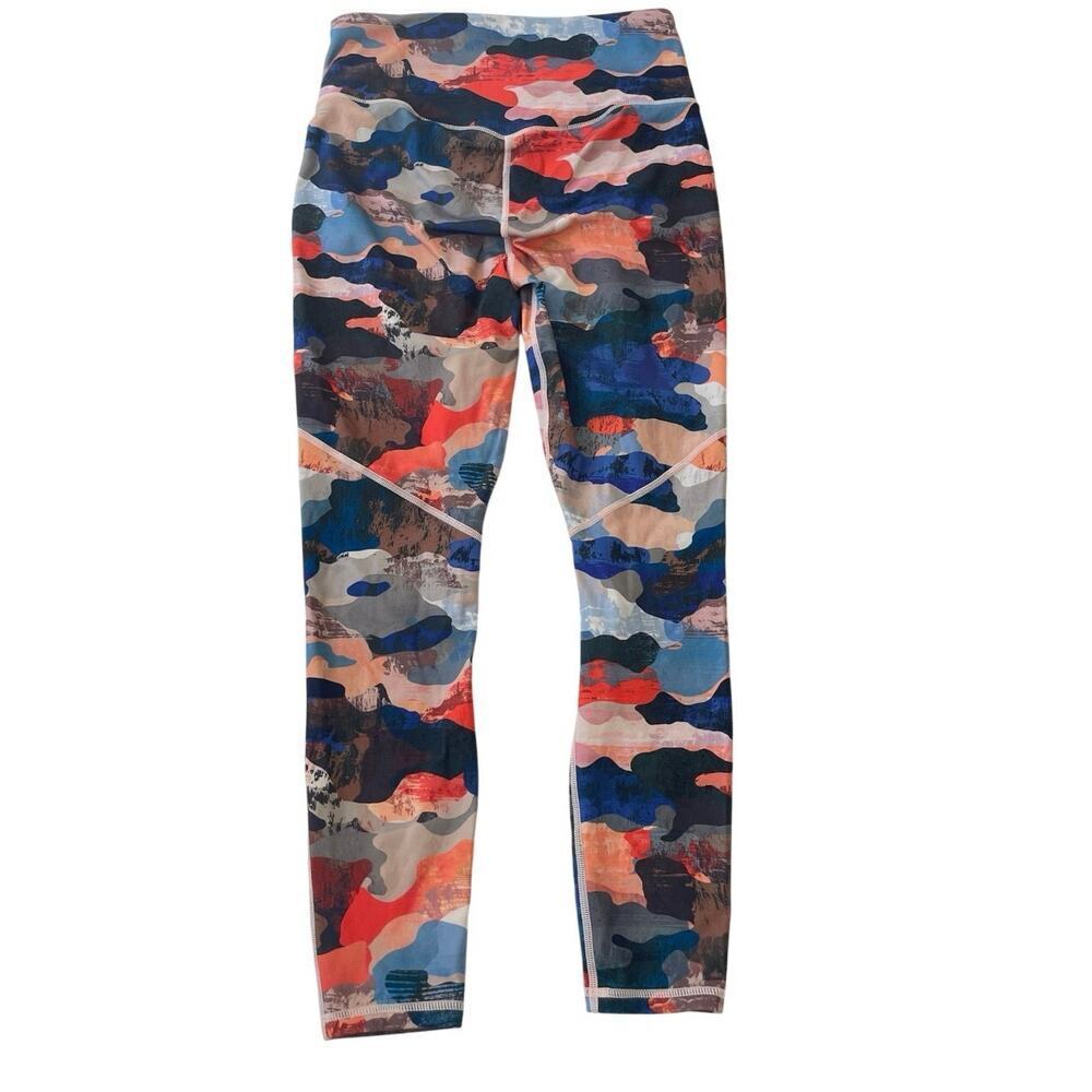FABLETICS HIGH WAISTED LEGGINGS SZ SMALL ROYAL BLUE ORANGE CAMO PHONE POCKET - Picture 10 of 16
